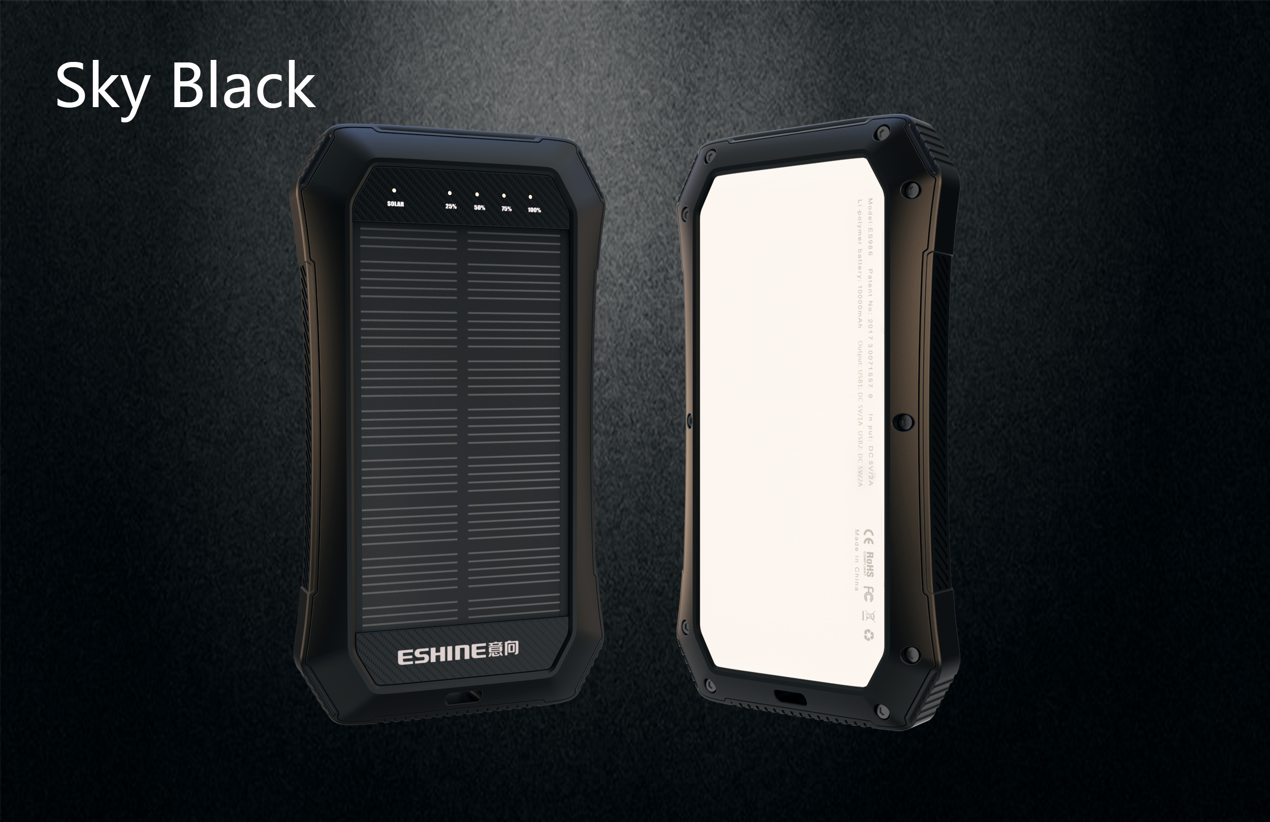 ES986 10000mAh Solar power bank with LED camping light